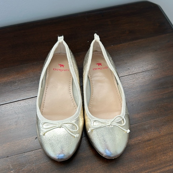 Crewcuts Other - Girls Crewcuts by J Crew Gold Metallic Ballet Flats Bow Dress Shoes 13